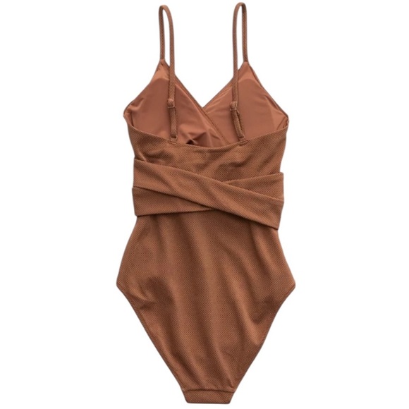 Aerie One Piece Shine Pique Wrap Swimsuit Cut Out Full Coverage Size SP NWT - Picture 4 of 12
